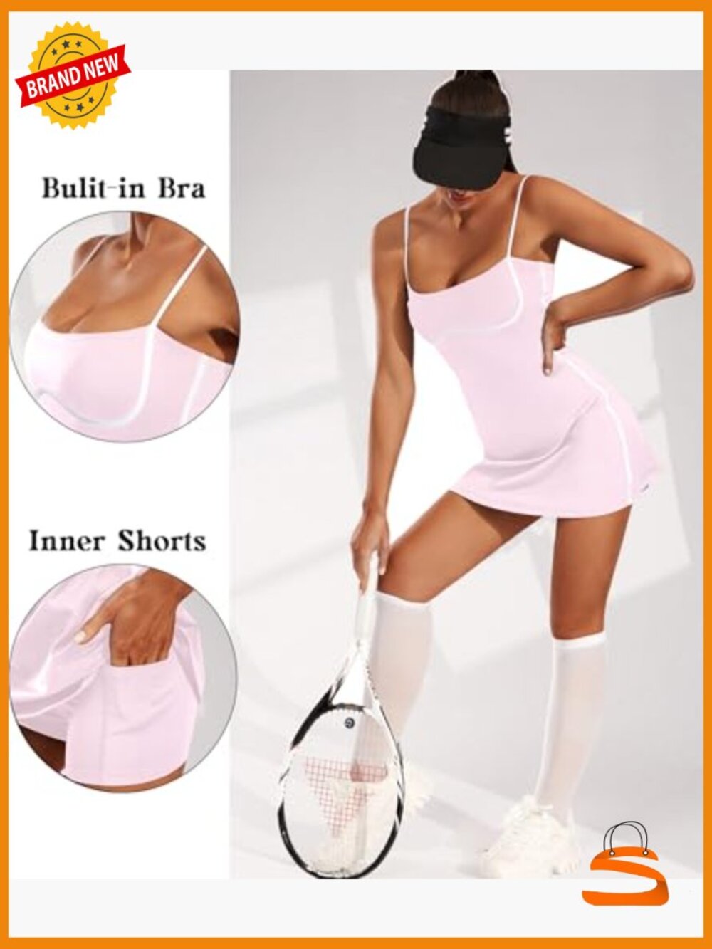 Sleeveless Tennis Dress with Built-in Bra & Shorts Pockets Athletic Golf Dress - Picture 3 of 4